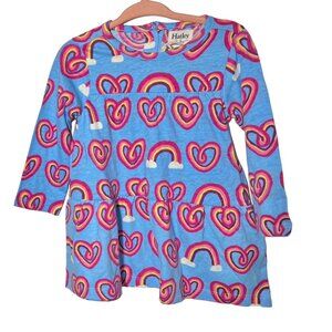 Hatley Baby rainbow heart dress blue Valentine 12-18m NWT love tiered longsleeve
